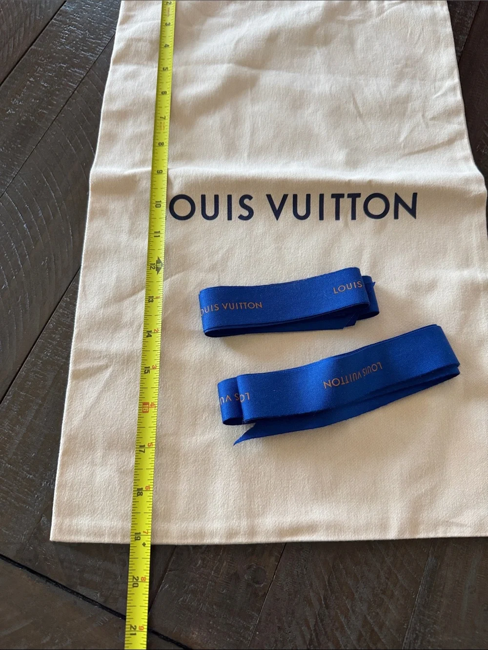 Louis Vuitton Beige Dust Bag with Blue Logo Ribbon